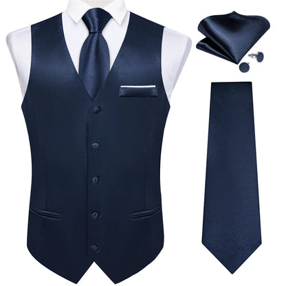 Men's Satin Suit Vest Set with Tie Handkerchief and Cufflinks for Wedding and Prom