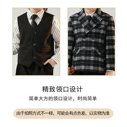 Boys British Double Breasted Blazer Jacket Pants Children Suit Waistcoat Wedding Clothes Sets Toddler Formal Dress Kids Tuxedos
