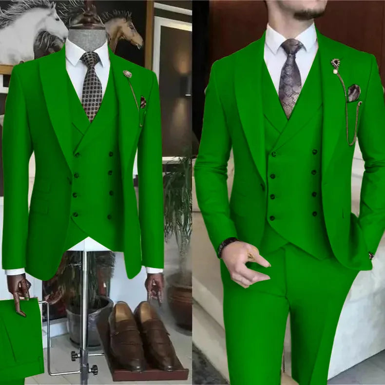 3 Pieces Wedding Men's Suits Formal Groom Tuxedo Slim Fit Business Casual Single Breasted Blazer Vest Pant Set for Party