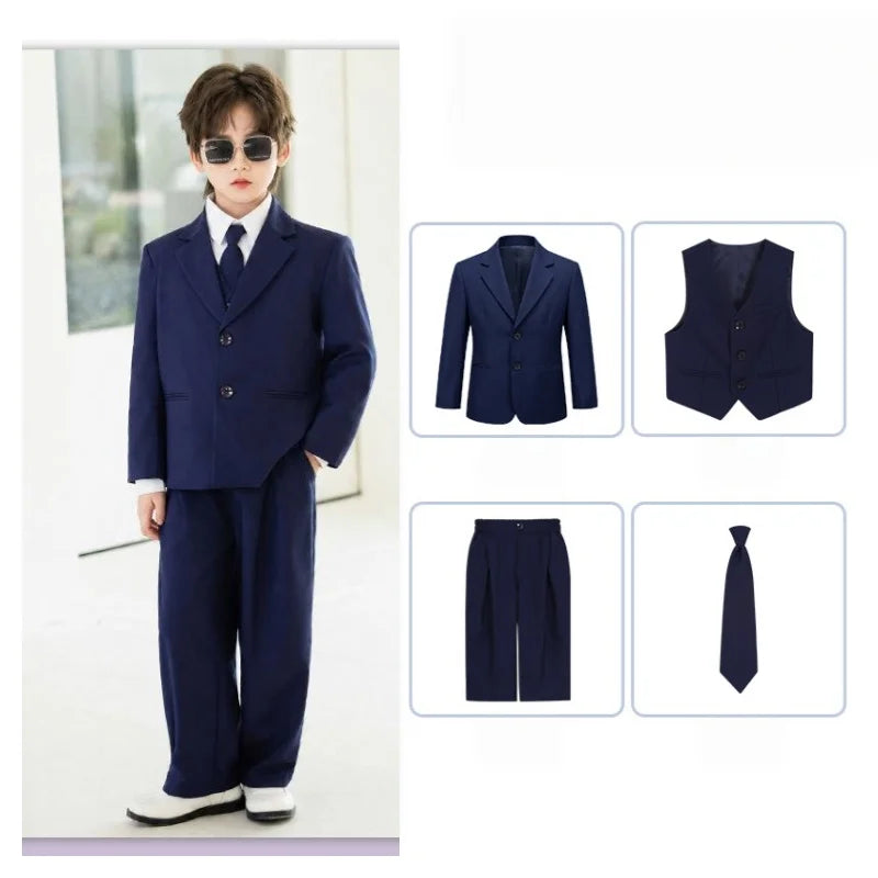 2026 New Flower Boys Wedding Dress Kids Birthday Party Outfit Children's Piano Host Speech Performance Costume