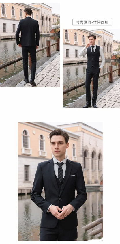 Men's Three-Piece Suit Set – Slim Fit Wedding & Formal Wear – Smart Casual Style