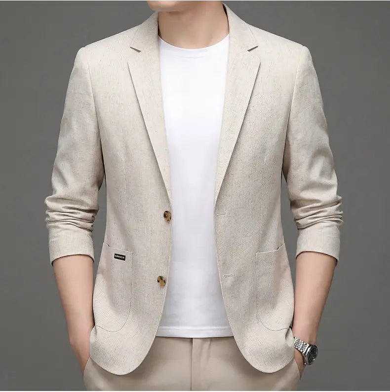 Men's Premium Thin Blazer Spring Summer Solid Color Breathable Cotton Linen Blend Business Casual Jacket Minimalist Office Urban