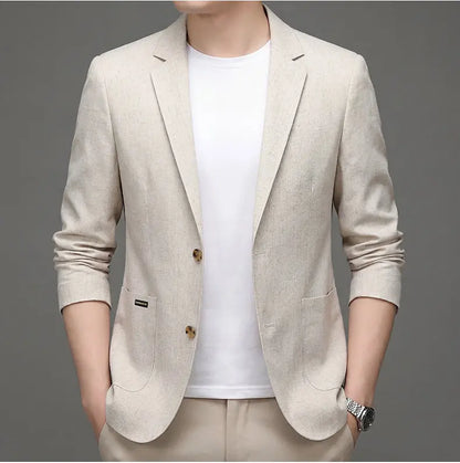 Men's Premium Thin Blazer Spring Summer Solid Color Breathable Cotton Linen Blend Business Casual Jacket Minimalist Office Urban