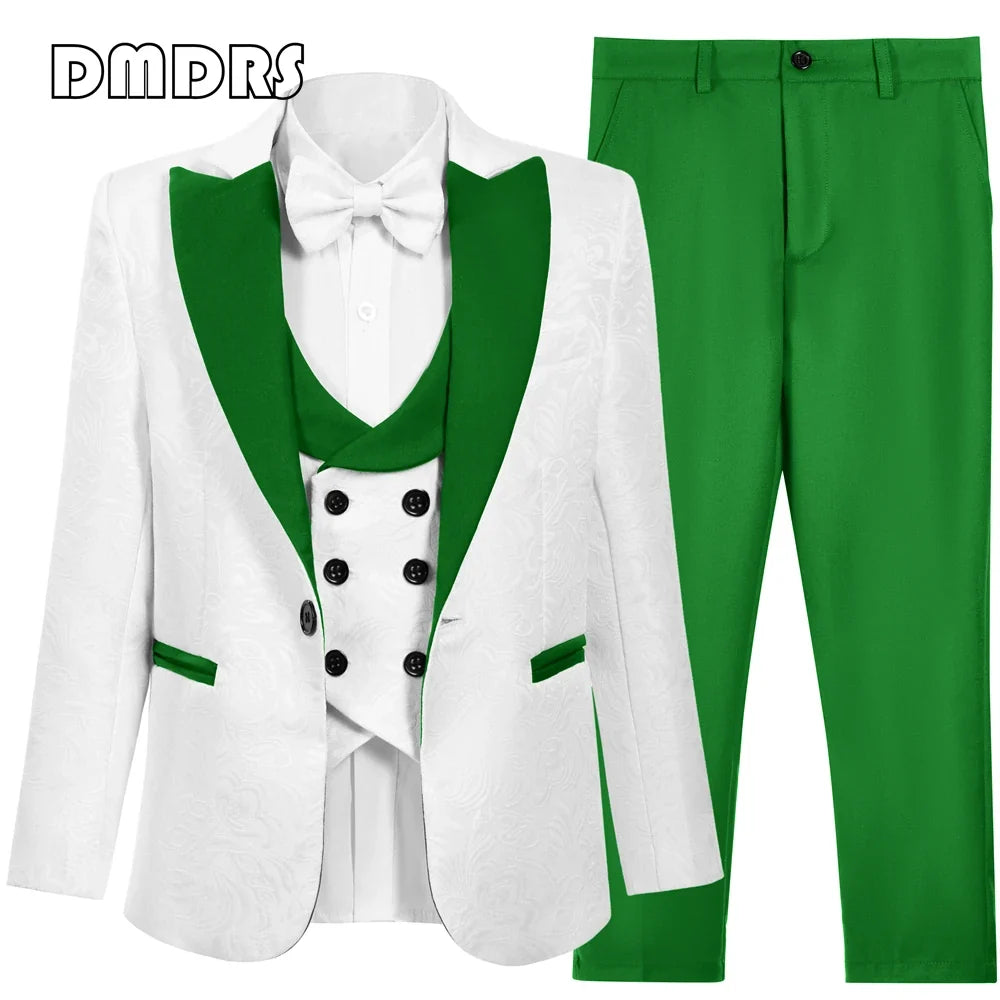 Boys Suit Set 5-Piece Kids Paisley Jacquard Blazer Formal Outfit for Weddings & Celebrations