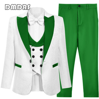 Boys Suit Set 5-Piece Kids Paisley Jacquard Blazer Formal Outfit for Weddings & Celebrations