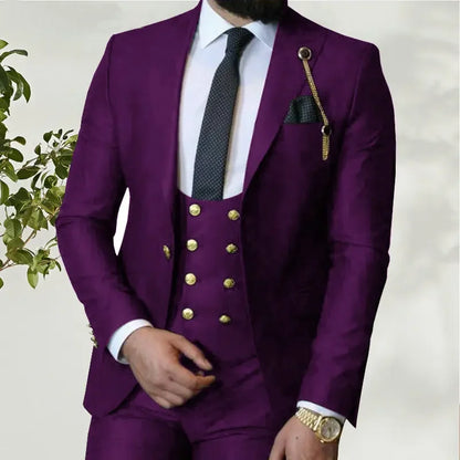 Men's Suit Fashion Formal Business Slim Fit 3 Pieces Dark Green Men's Tuxedo Men Wedding Suits Groom Male Suit Blazers
