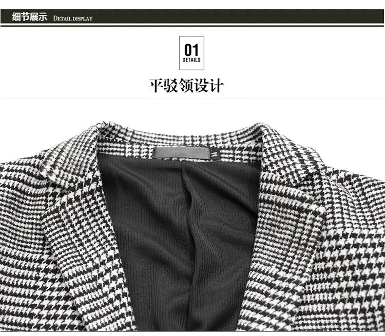 Men's Slim Fit Blazer Single Breasted Plaid Smart Casual Suit Jacket