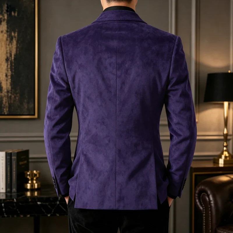 Luxury Men's Faux Suede Blazer Shawl Lapel 1 Button Slim Fit Tuxedo Jacket Business Casual For Wedding Party Prom Suit Coat