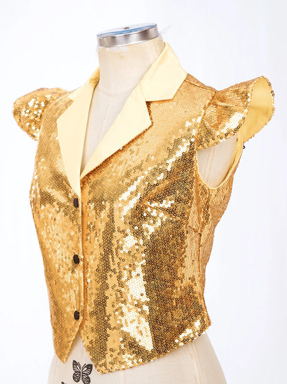 Womens Sparkly Disco Cosutme Sleeveless Vests Sequin Waistcoat for Rave Music Festival Nightclub Jazz Dance Party Dressy Tops