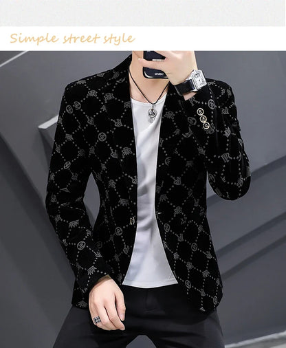 Fashion Handsome Slim Fit Corduroy Suit for Men High Quality Young Boutique Style Single Breasted West Coat M-5XL