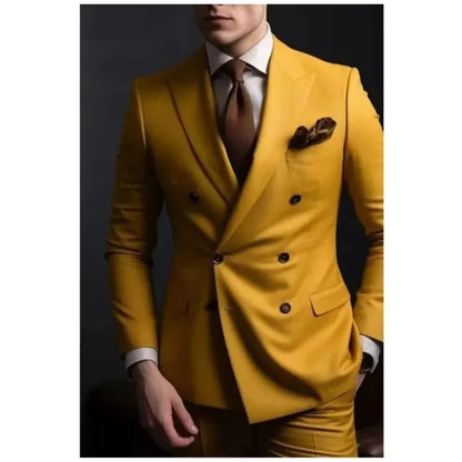 Men's 2-Piece Double Breasted Slim Fit Tuxedo Suit – Formal Wedding & Daily Wear in Multiple Colors