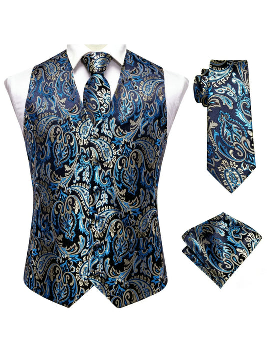 Men's Suit Vest Set Double Breasted Waistcoat with Tie and Pocket Square for Parties and Formal Occasions