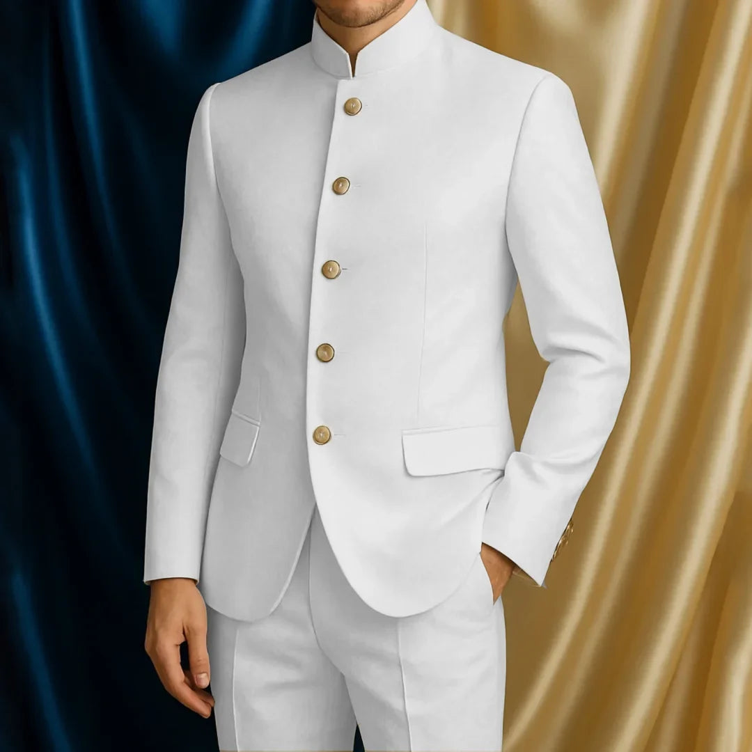 Men Suit 2 Piece Beige Single Button Hight Neck Solid For Wedding Banquet Birthday Party Business Daily Casual Jacket With Pants