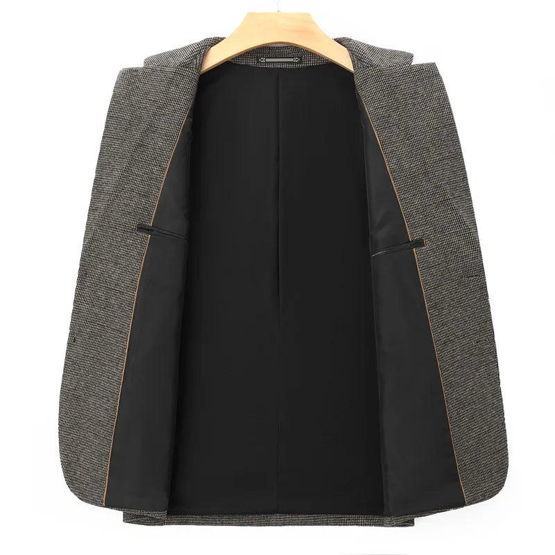 Man Suit Coat Vintage Patchwork Single-breasted Men Blazer Slim Long Sleeve Pocket Male Business Casual Outerwear