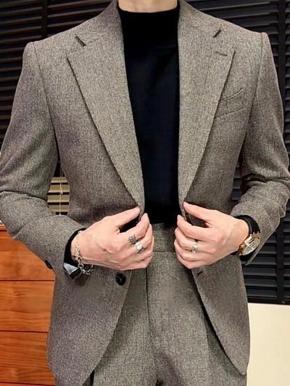 Designer Business Casual Mens Spring Autumn Slim Fit Single Breasted Suit Jacket Wide Leg Pants Two Piece Set Fashion Male Work