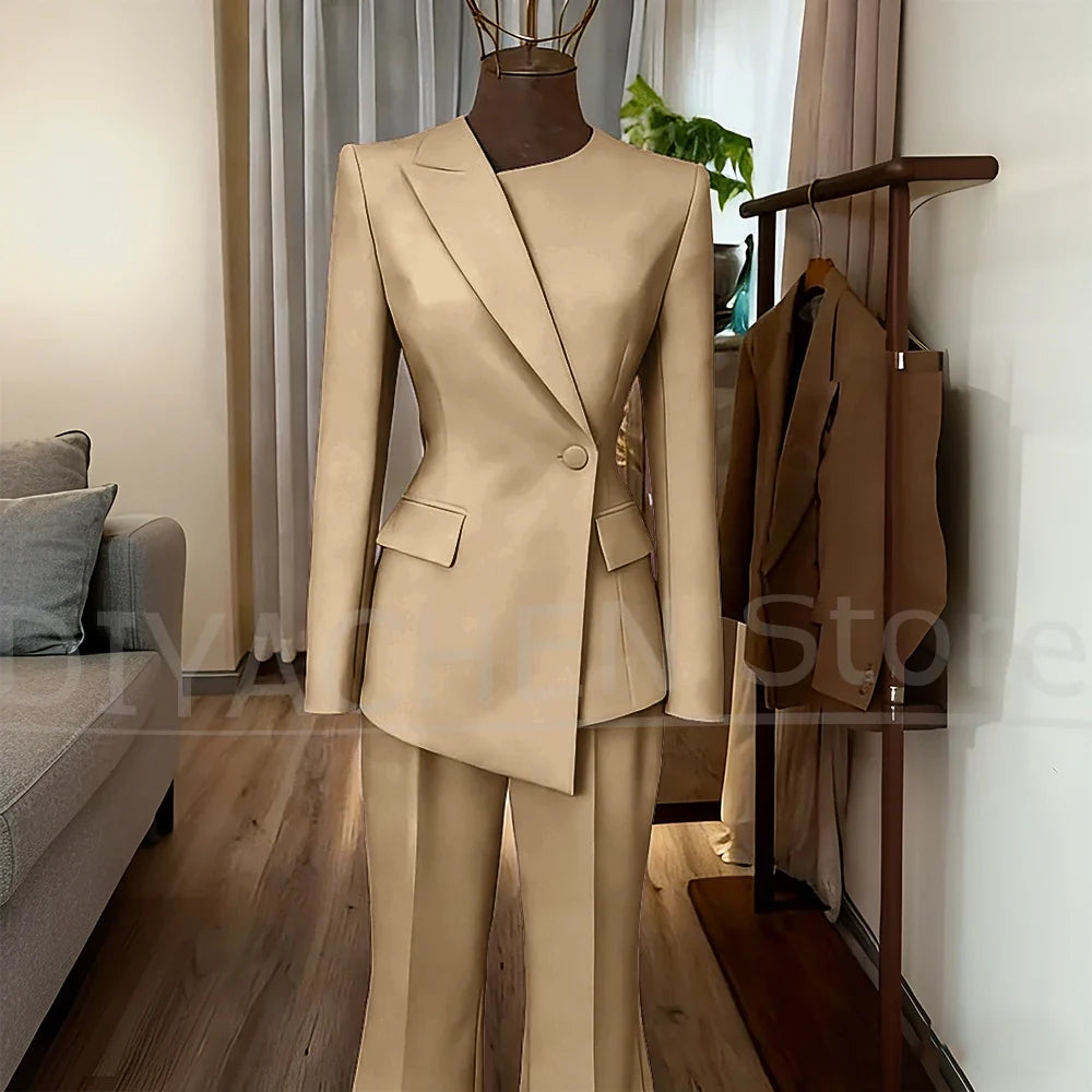 Women's Suit Slim Fit Blazer and Flared Trousers Elegant Formal Outfits Office Casual Party Fashion Pants Sets Two Piece