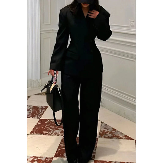 Curvy Fit Women Suit Single-breasted Peaked Lapel 2 Pieces(Jacket+Pants) Slim-fit Set Stretch-comfort Custom Made Simple Set