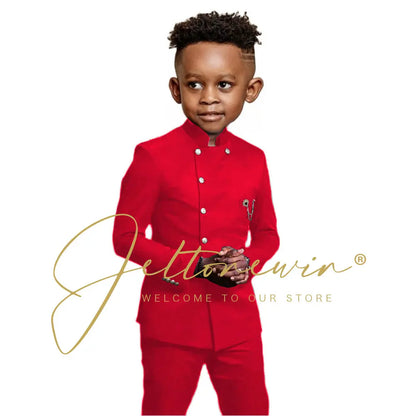 Royal Blue Boys Suit 2 Piece Wedding Tuxedos Double Breasted Jacket Pants Slim Fit Kids Formal Party Outfit Blazer Sets