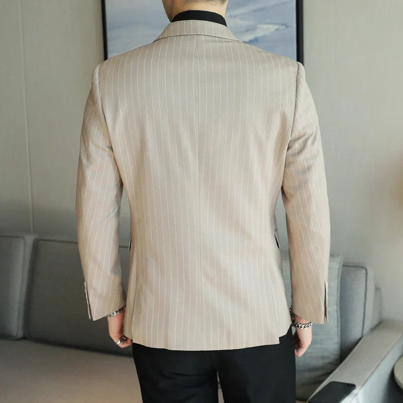 2026 New Simple Versatile Striped Suit Jacket for Men Slim Fit Casual Business Blazers Wedding Social Host Party Jackets S-5XL