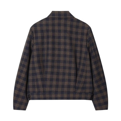 Women Brown Plaid Jacket Coat Vintage Harajuku Streetwear Long Sleeve Blazer Jacket Outerwear 2000s Clothes Spring Autumn 2026
