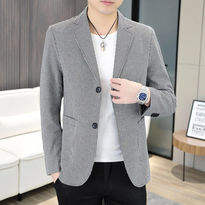 Men's Plaid Blazer for Casual Business Spring Autumn | Khaki Dark Gray Light Gray