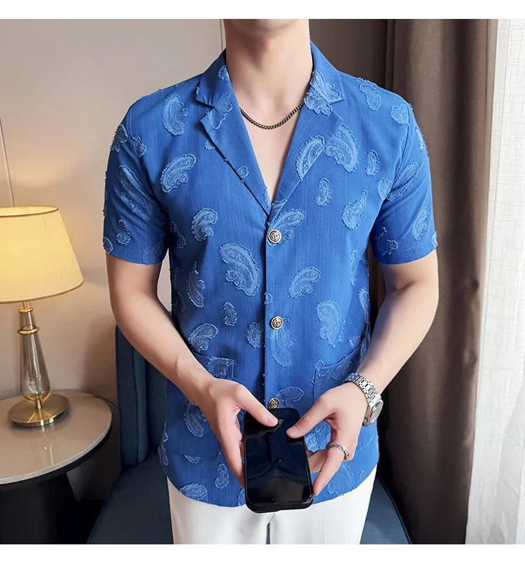 Summer Thin Ice Silk Without Lining Suit Coats 2025 New High-end Fashion Jacquard Casual Social Shirt Coat Men Clothing 4XL-M