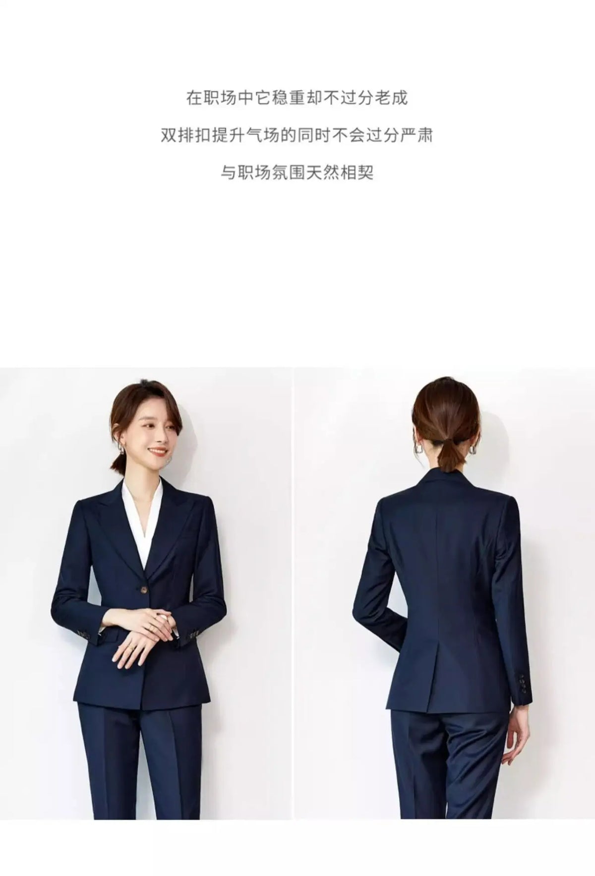 Gray/Navy Blue Women Fashion Long Sleeve Suit Jacket Pants Set Two Piece Set High Quality Temperament Women'S 2 Piece Set