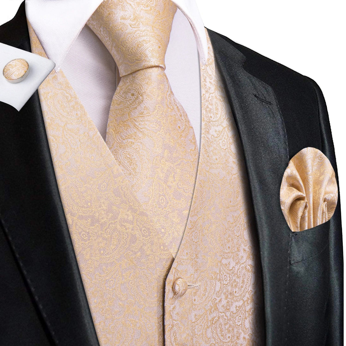 Men's Paisley Vest Set – Mint Green Formal Waistcoat with Tie, Pocket Square & Cufflinks for Weddings