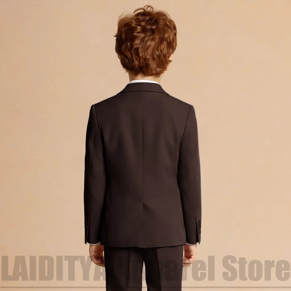 Kids Coffee Brown 2 Piece Suit Fashion Notch Lapel Jacket Trousers Child Birthday Party Prom Piano Flower Boy Outfit 2026