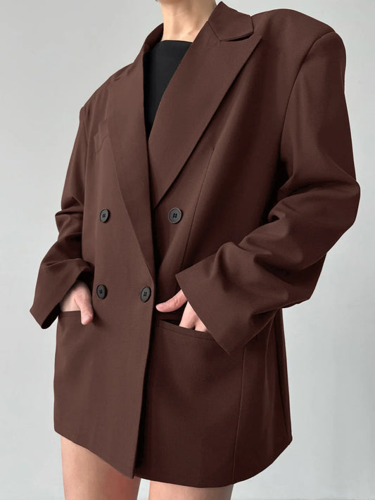 Fall,Winter,European,Clothes,Suit coat,Fashion,Sexy,Button,Brown,Pockets,Women,Tops,Long Sleeve,Casual,Jacket,2026,New,6819005