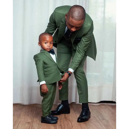 Green Suit for Boys Fashion Notch Lapel Single Button Blazer with Pants Chic Solid Color Formal Kids Clothes 2 Piece Sets