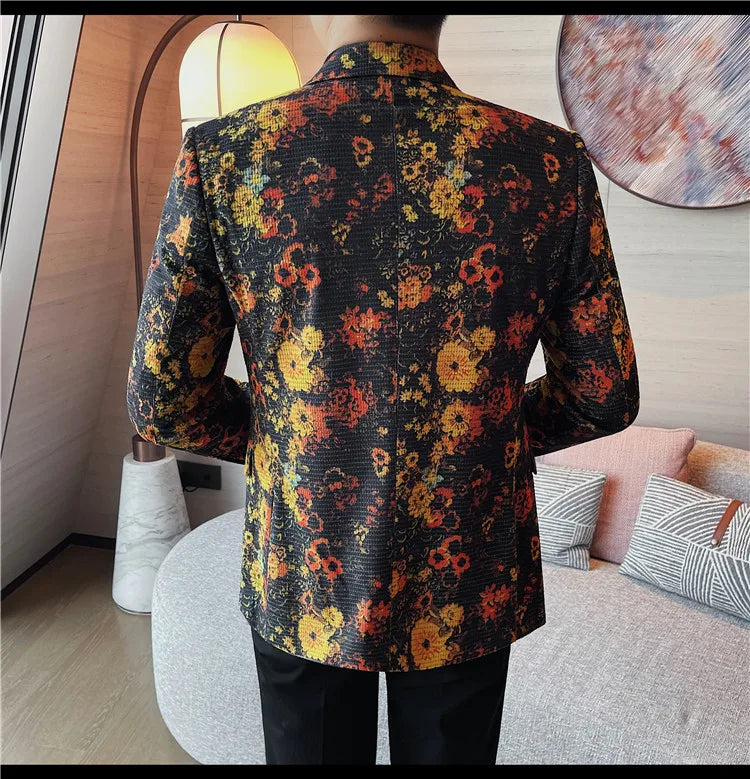 Luxury Art Jacquard Suit Jacket for Men Korean Version Business Casual Blazers Slim Fit Wedding Groom Social Dress Coats M-4XL