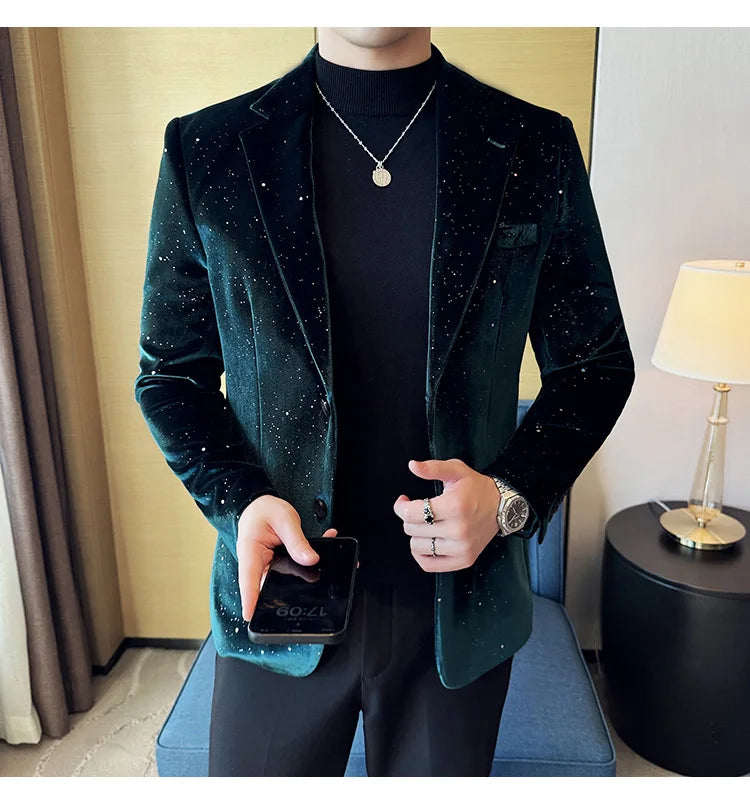 Luxury Velvet Bronzing Suit Jackets Men High Quality Slim Fit Business Elegant Blazer Coat Homme Formal Social Prom Tuxedo 4XL-M