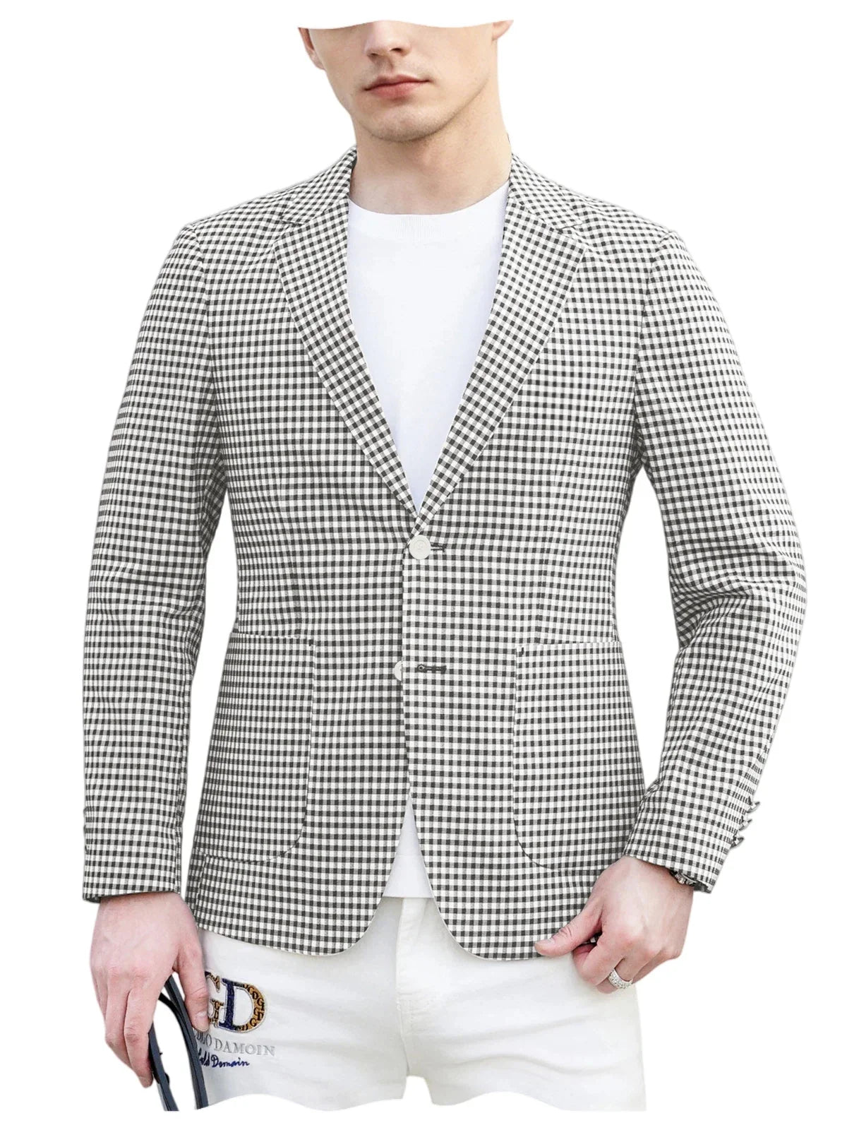 Men's Plaid Cotton Blazer Notch Lapel Suit Jacket 2 Buttons Lightweight Breathable Casual Business for Summer Office Daily Wear