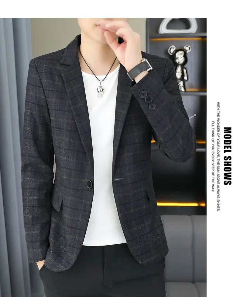 2026 Blazer Outdoor Men's Checked Fashion Business Trend Wedding Slimming Gentleman Casual Korean Travel High Formal Wear Blazer