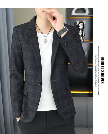 2026 Blazer Outdoor Men's Checked Fashion Business Trend Wedding Slimming Gentleman Casual Korean Travel High Formal Wear Blazer