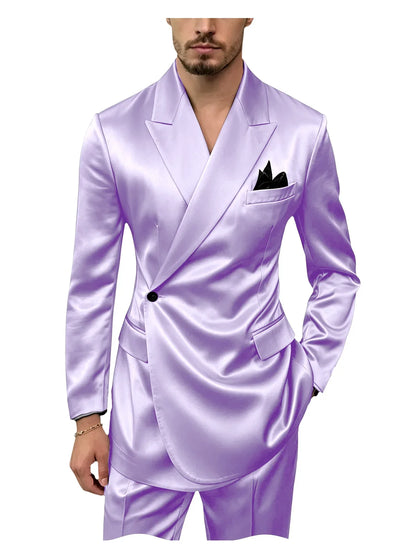 Men's Satin 2-Piece Slim Fit Suit for Wedding, Prom, and Formal Occasions