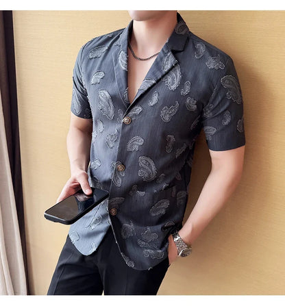 Summer Thin Ice Silk Without Lining Suit Coats 2025 New High-end Fashion Jacquard Casual Social Shirt Coat Men Clothing 4XL-M