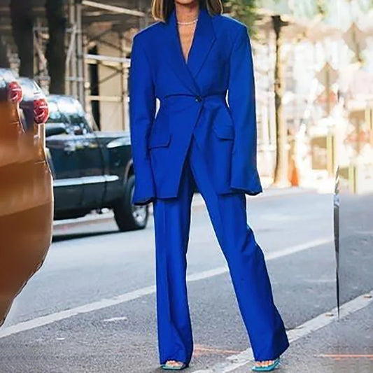 Casual Women's Suit Slim Fit Two Piece Pants Set Distinctive Collar Detailing Professional Business Workwear Daily Office Outfit