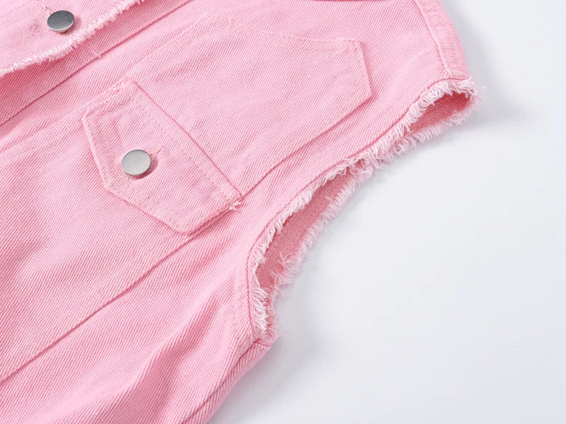 Autumn Women Denim Vests Sleeveless Waistcoat Students Casual Sleeveless Tops Jeans Jackets Pink Yellow White Orange Green 5XL