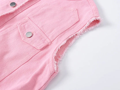 Autumn Women Denim Vests Sleeveless Waistcoat Students Casual Sleeveless Tops Jeans Jackets Pink Yellow White Orange Green 5XL
