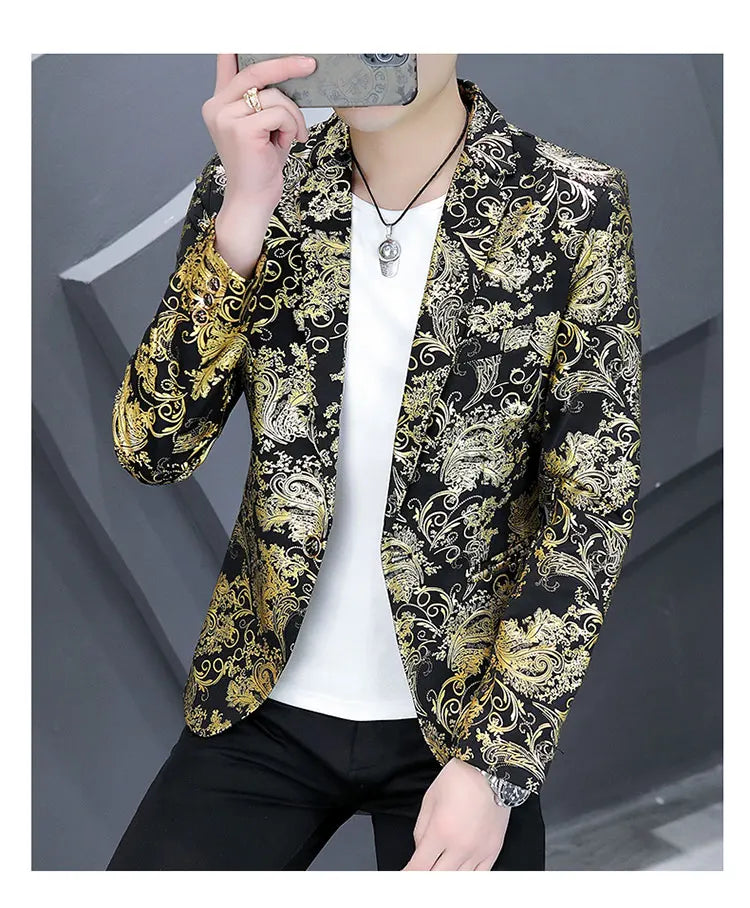 Blazer New Men's Fashion Business Gentleman Gentleman Hot Stamping Print Outdoor Performance Trend Wedding Banquet Casual Blazer