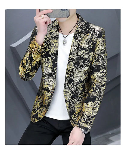 Blazer New Men's Fashion Business Gentleman Gentleman Hot Stamping Print Outdoor Performance Trend Wedding Banquet Casual Blazer