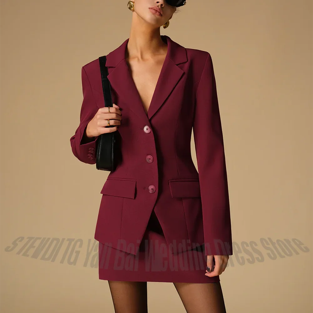 Vintage Women Suit Two Piece(Jacket+Short Skirt) Single Breasted Work Set Customized Office Lady Elegant Outfit Blazer Set