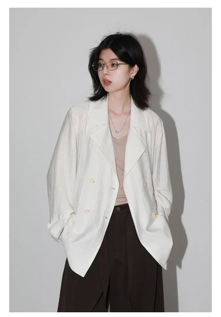 New Women Mid-length Trench Coats Loose Casual Oversized Double Breasted Office Ladies Blazer Jacket Spring Autumn