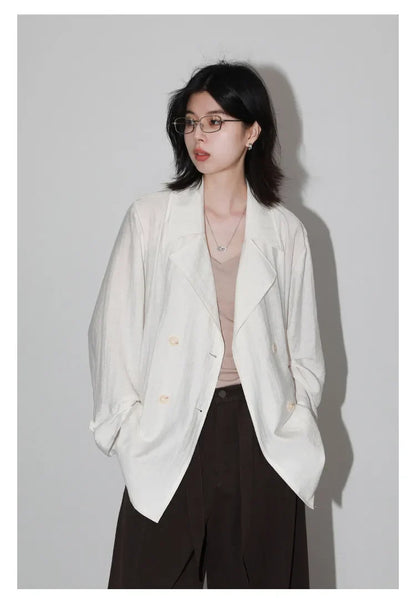 New Women Mid-length Trench Coats Loose Casual Oversized Double Breasted Office Ladies Blazer Jacket Spring Autumn