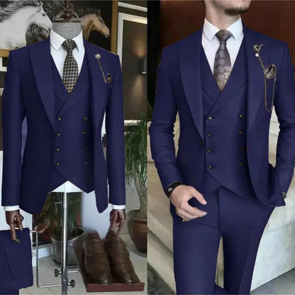 3 Pieces Wedding Men's Suits Formal Groom Tuxedo Slim Fit Business Casual Single Breasted Blazer Vest Pant Set for Party