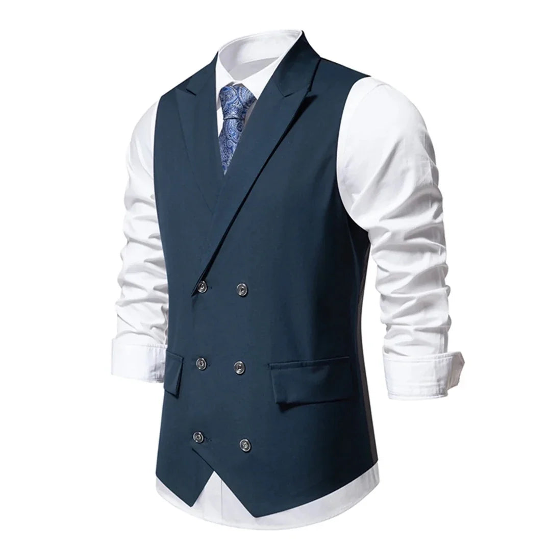 Men's Suit Vest with Lapel Double Button Solid Waistcoat for Wedding and Business