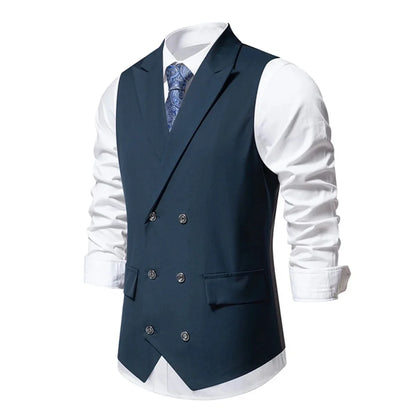 Men's Suit Vest with Lapel Double Button Solid Waistcoat for Wedding and Business