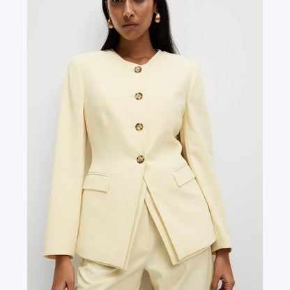 Beige Suits For Women Single Breasted Solid Color Formal Blazer Pants High Quality Smart Casual Office Lady Daily Set 2 Piece
